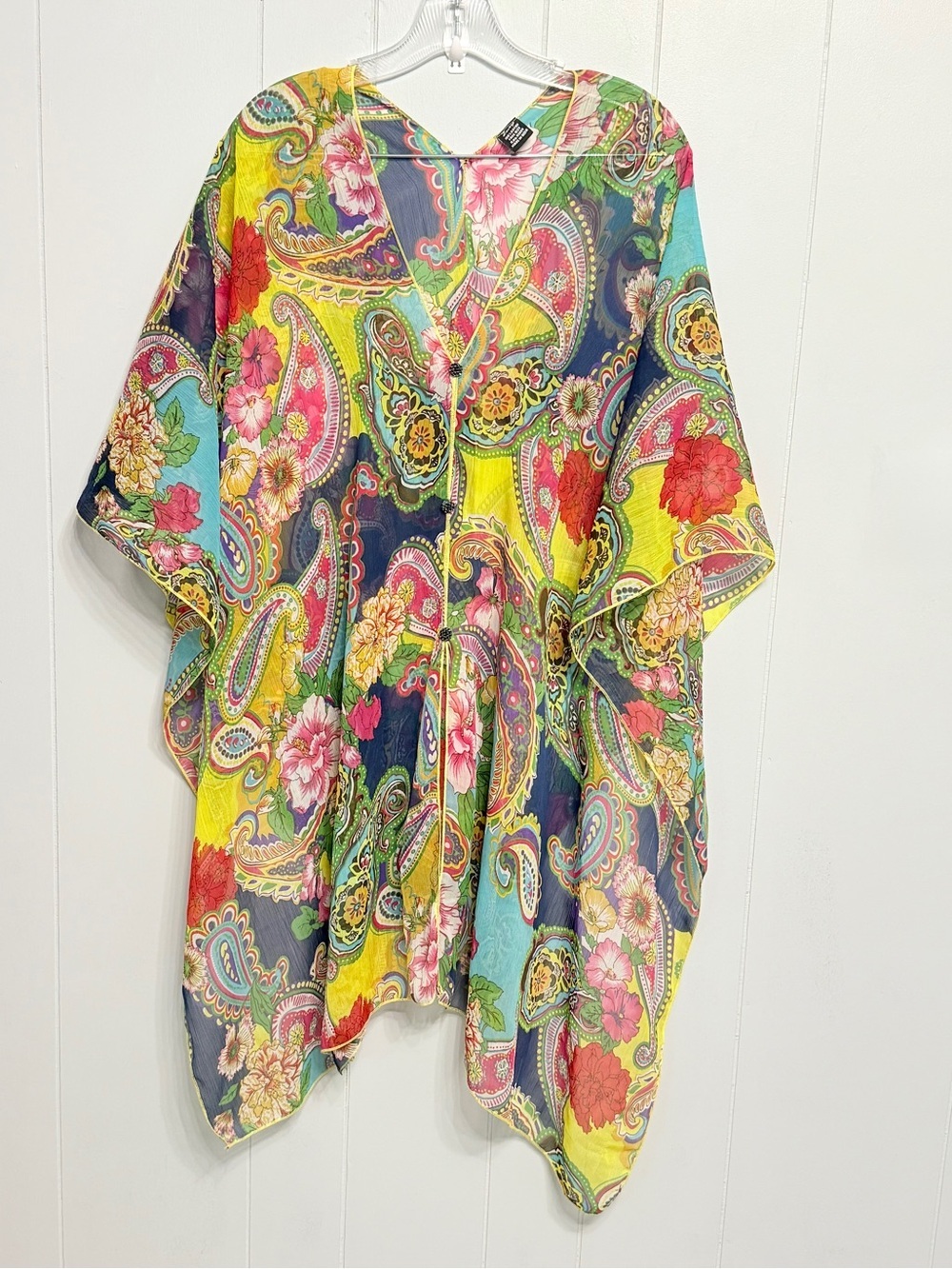 #19)  Vibrant Multicolor Paisley Floral Kimono with button down Front & Back